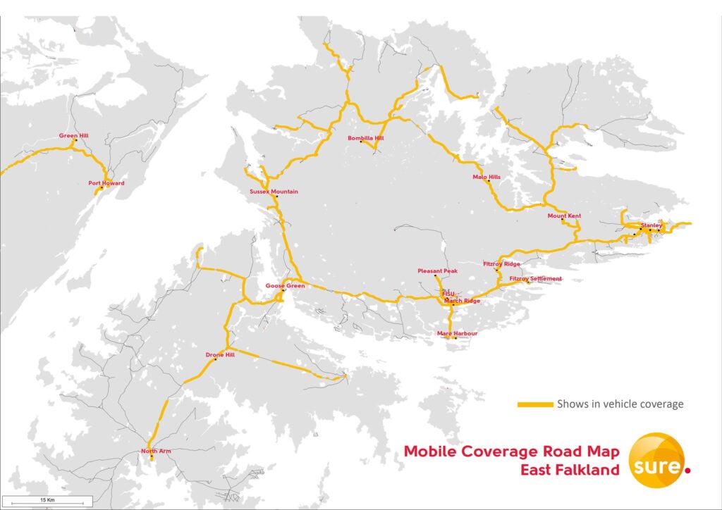 East Falkland Mobile Coverage by Road